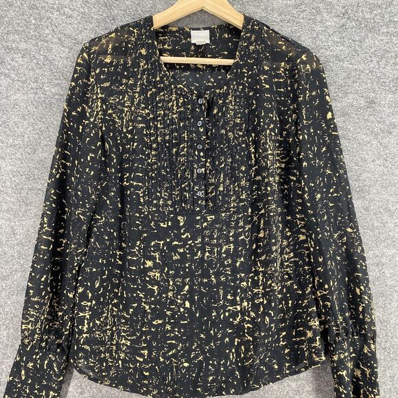Converse One Star Blouse Women M Medium Black Geometric Button Up Long Sleeve - Picture 3 of 9
